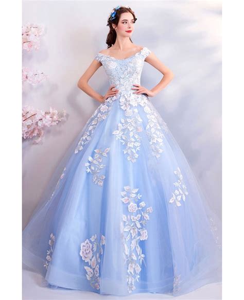 Fairy Light Blue Ball Gown Prom Dress Formal With Off