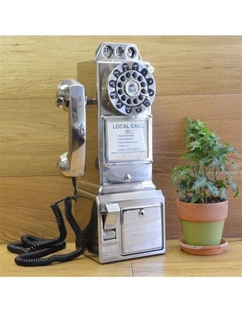 Retro Wall Phone Silver Telephone Rotary Payphone Vintage Coin Kitchen