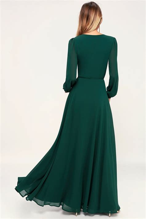 My Whole Heart Emerald Green Long Sleeve Wrap Dress Maxi Dress With Sleeves Long Sleeve Dress