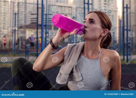 Woman Enjoying Drinking Water After Exercise Healthy Lifestyle Stock