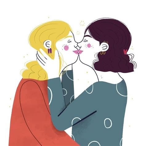 free vector hand drawn lesbian kiss illustration in 2022 kiss illustration illustration