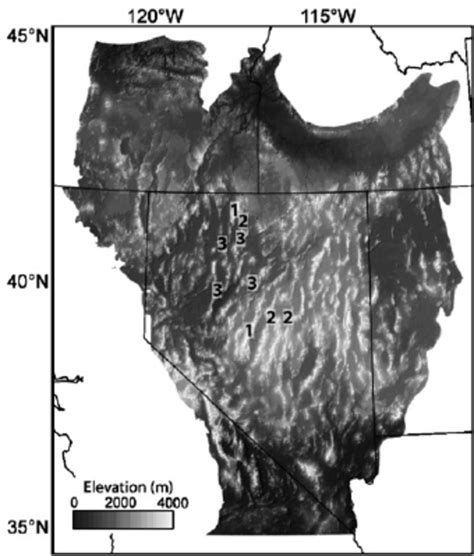 Topography Of The Great Basin Ranges From Low Elevation Dry Deserts To