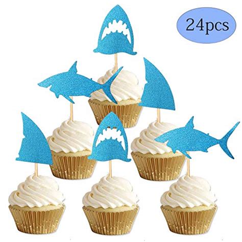 Buy Alissar 24pack Glitter Shark Cupcake Toppers Shark Fin Cupcake