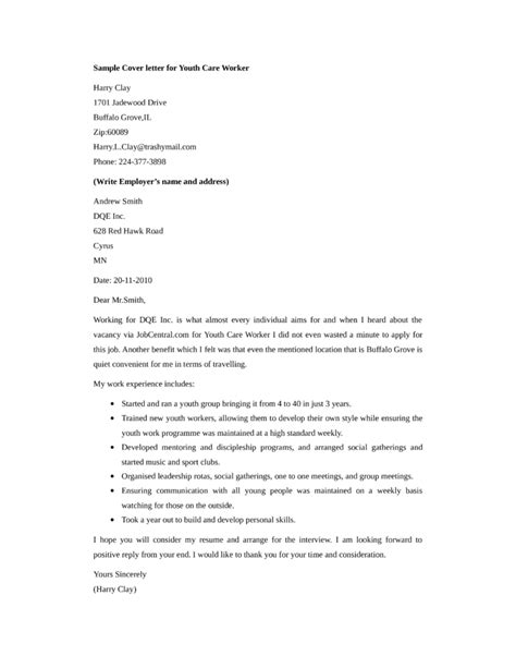 Cover Letter Examples For Youth Worker Sample Letter