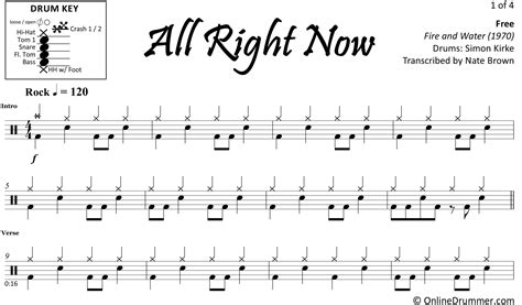 Music notation for drums is somewhat unique because the drums are what's called unpitched percussion. All Right Now - Free - Drum Sheet Music | OnlineDrummer.com