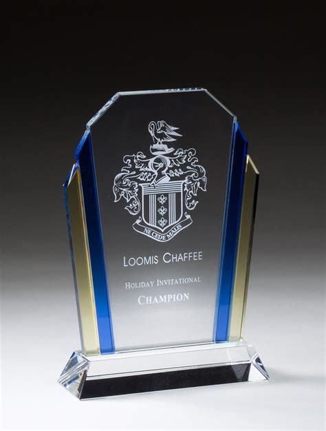 Glass Award With Gold And Blue Sides Gl63