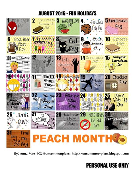Uncommon Plans Free Printable Fun August Holidays Free Planner Plan