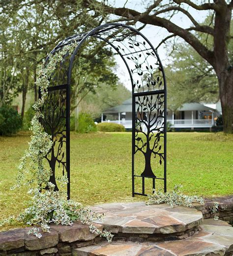 Metal Arched Garden Arbor With Tree Of Life Design Arbors And Trellises