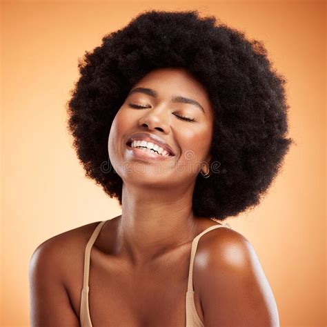 Black Woman Face Natural Beauty And Skincare Health Wellness On Orange