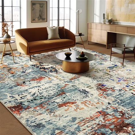 Area Rug Living Room Rugs 9x12 Washable Large Modern Abstract Soft No