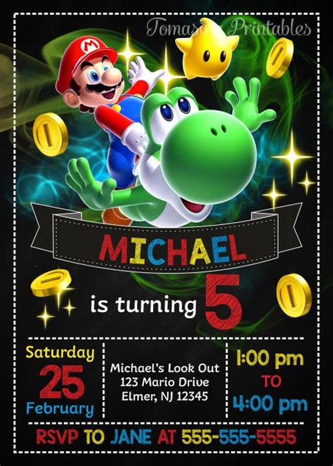 Super Mario Birthday Invitation Mario Invite Super Mario Printables