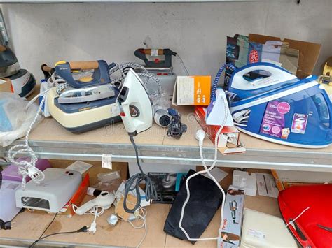Shelf With Second Hand Appliances Inside A Store Editorial Stock Image