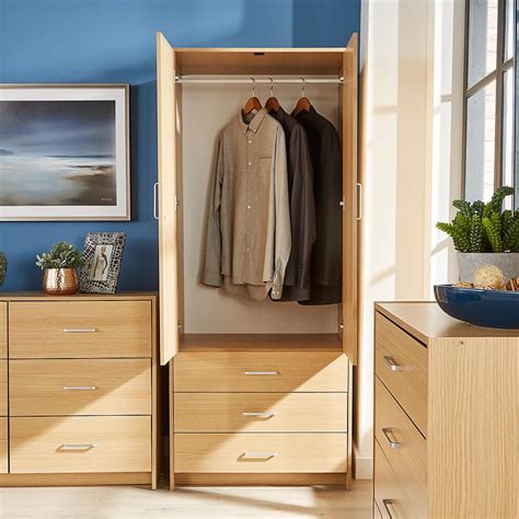 Take care not to hit the molding with the hammer, as it will mark. Oak Wardrobe 2 Door 3 Drawer with Hanging Rail Storage ...