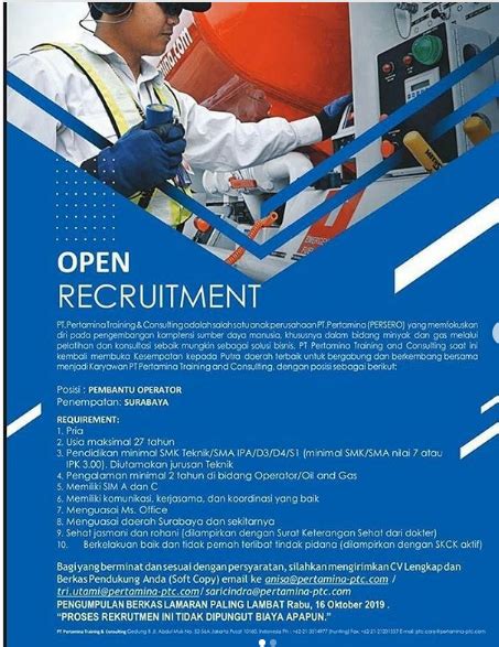 Insan terbaik yang terpilih akan sedangkan untuk tenaga profesional, pertamina membuka lowongan kerja di bidang hsse, finance, public relation, human resource, research. Lowongan Kerja PT Pertamina Training and Consulting ...