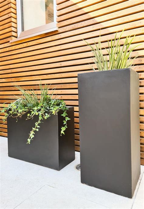 Raised Narrow Contemporary Light Concrete Black Trough Planter By