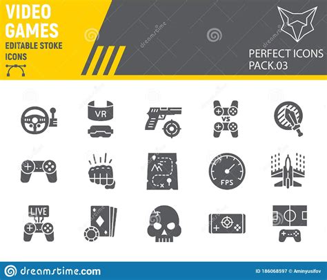 Video Games Glyph Icon Set Gaming Symbols Collection Vector Sketches