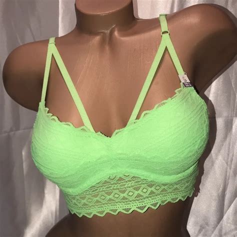 pink victoria s secret intimates and sleepwear vs pink push up lace bralette strappy neon green