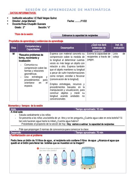 Sesion Mat Medida De Capacidad Pdf Aprendizaje Longitud