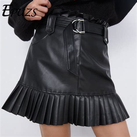 ruffle high waist skirt mini sexy short skirts black sash skirt elegant leather skirts women