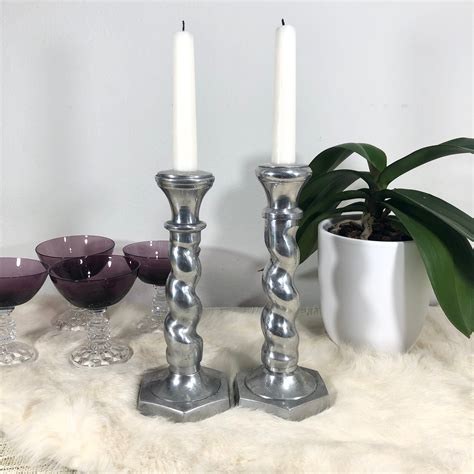 Eclectic Pair Of Twisty Silver Metal Candlesticks Set Of 2 Etsy