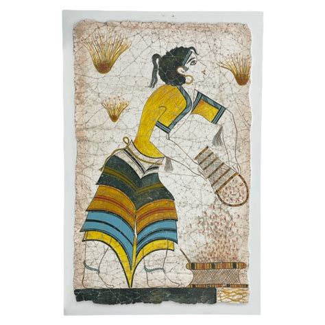 Minoan Girl Crocus Saffron Picker Real Fresco B C Wall Painting