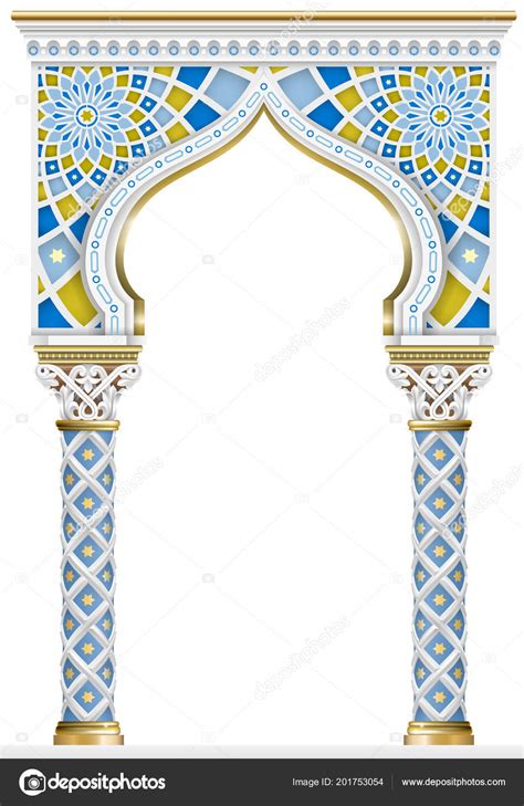 Eastern Arch Mosaic Carved Architecture Classic Columns Indian Style Decorative Stock Vector
