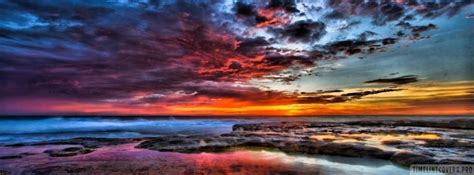 Dark Cloudy Ocean Sunset Facebook Cover Photo