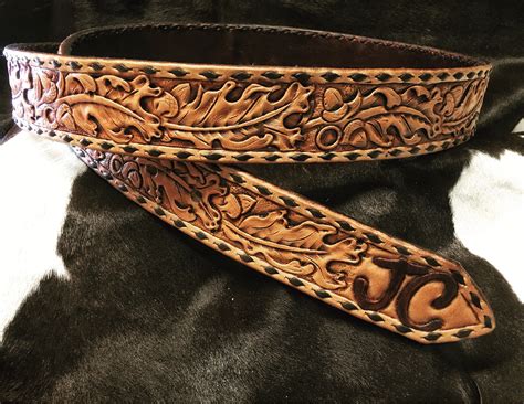 Made To Order Custom Hand Carved Hand Tooled Leather Belt Etsy Custom Leather Belts Hand