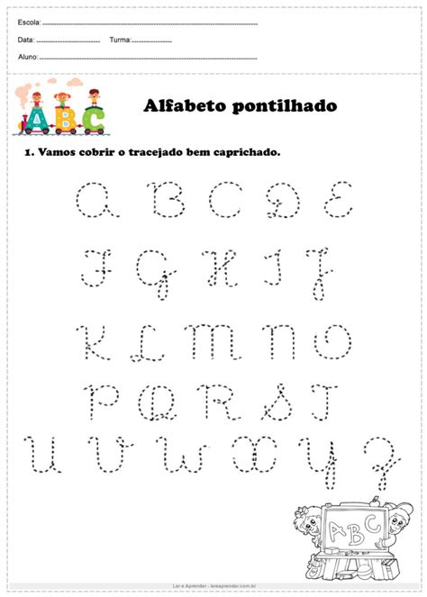 Alfabeto Ilustrado Letras Pontilhadas Para Cobrir Colorir Atividades