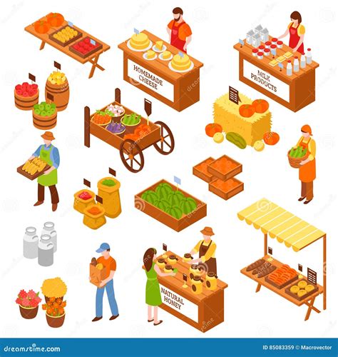 Farmers Marketplace Isometric Set Stock Vector Illustration Of