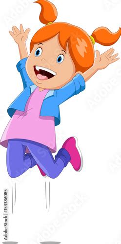 Happy School Girl Cartoon Jumping Stock Image And Royalty Free