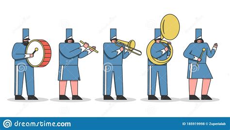Marching Band Cartoons Military Orchestra Members With Music