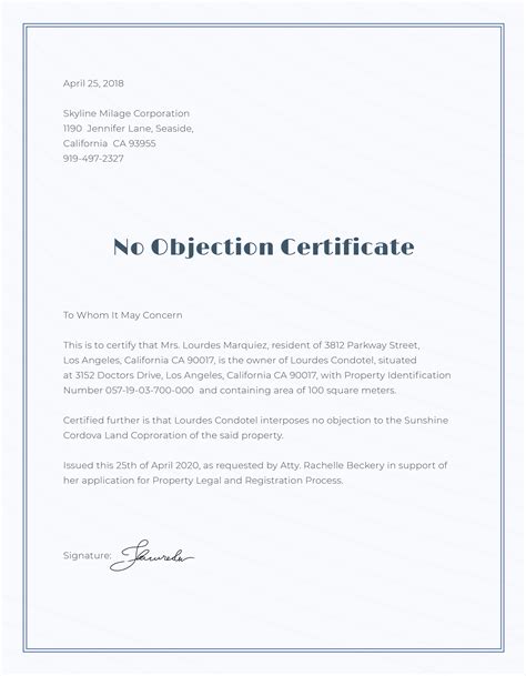 No Objection Certificate Format Template In Adobe Photoshop