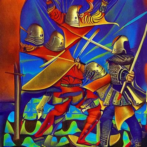 Medieval Knights On A Psychedelic Trip Having A Sword Stable