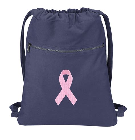 Pink Ribbon Cotton Drawstring Bag Backpacks Rich Navy