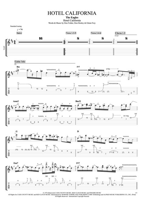 Hotel California Tab By The Eagles Guitar Pro Compacted Full Score Mysongbook