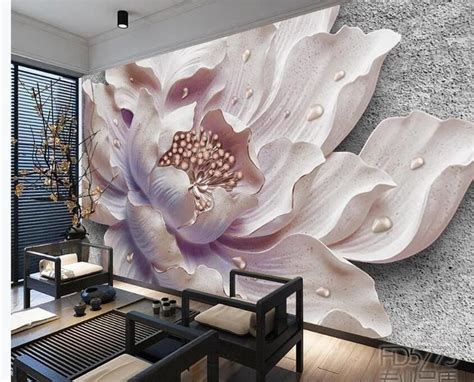 3d Pink Lotus Wallpaper Hand Painted Big Lotus Floral Soft Etsy