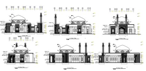 The Architecture Layout Plan Of Iranian Mosque Elevation Dwg File