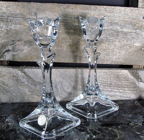 Crystal Glass Tulip On Stem Candlestick Holders Set Of 2 Etsy