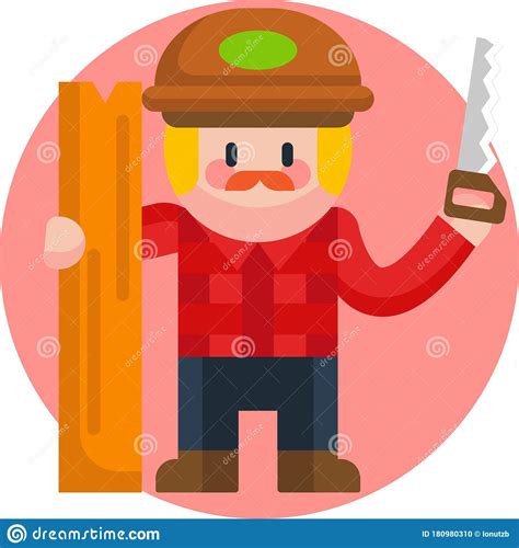 Cartoon Carpenter Cutting Wood With A Chainsaw Icons Character Career