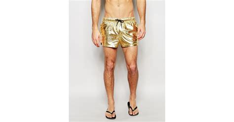 Asos Swim Shorts In Metallic Gold Short Length For Men Lyst