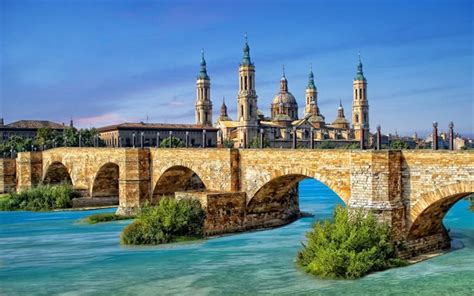 Download Zaragoza Bridge Spain Basilica Of Our Lady Of The Pillar