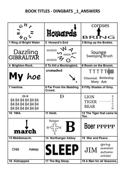 Answers to the dingbats question sheet. Dingbats Answers / Dingbats game answers. Dingbats Between ...