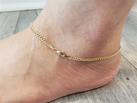 Anklet 10k Yellow Gold 250 Mm Plain Cuban Link Chain 10 Etsy