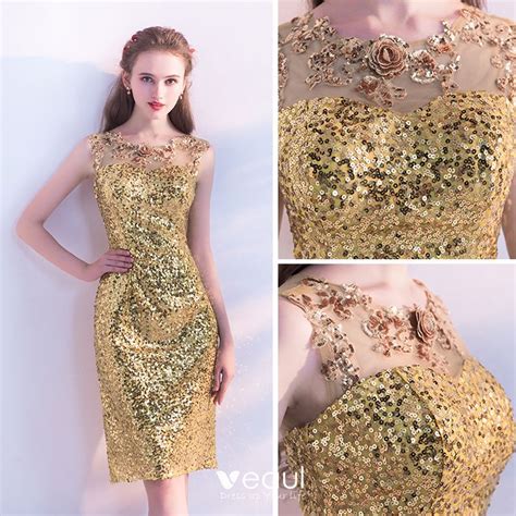 Sparkly Gold Sequins See Through Party Dresses 2018 Trumpet Mermaid