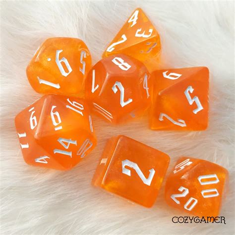 Orange Glitter 7 Dice Set Rpg Polyhedral Dnd Dungeons Dragons