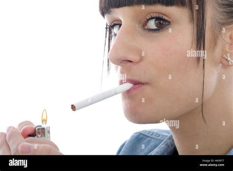Pretty Young Woman Smoking Cigarette Stock Photo Alamy