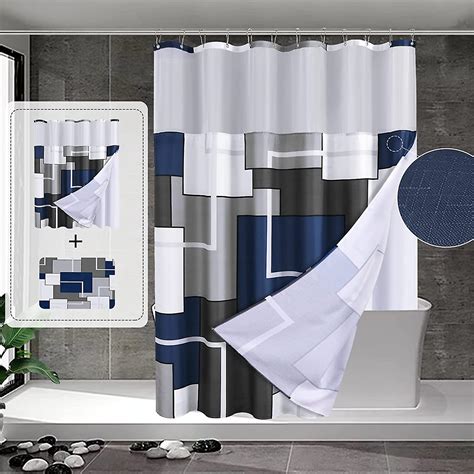 Shower Curtain With Snap In Set For Bathroom Black And White Shower Curtains Linen Textured
