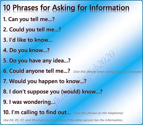 10 Phrases For Asking For Information English Talk Learn English For