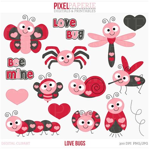 Valentines Day Clipart Digital Clip Art Hearts Bugs Etsy